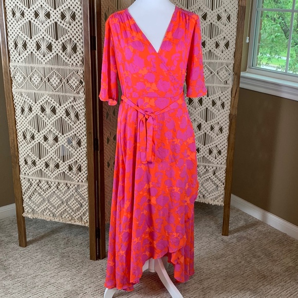 Bobeau‎ candy red & bright magenta wrap dress medium NWT - Picture 1 of 9